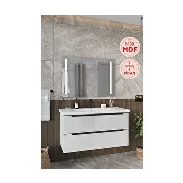 Balneom Kadife Beyaz Parlak Hıgh Gloss 100 cm Banyo Dolabı