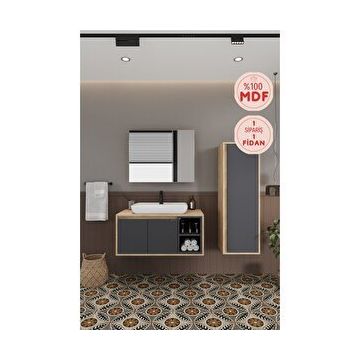 Balneom Lale 100 cm Lavabolu Banyo Dolabı + Aynalı Dolap + Boy Dolabı
