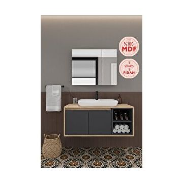 Balneom Lale 100 cm Lavabolu Banyo Dolabı + Aynalı Dolap
