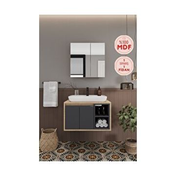 Balneom Lale 70 cm Lavabolu Banyo Dolabı + Aynalı Dolap