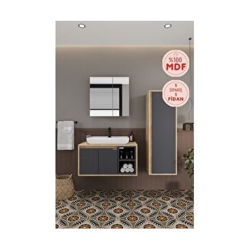 Balneom Lale 80 cm Lavabolu Banyo Dolabı + Aynalı Dolap+ Boy Dolabı