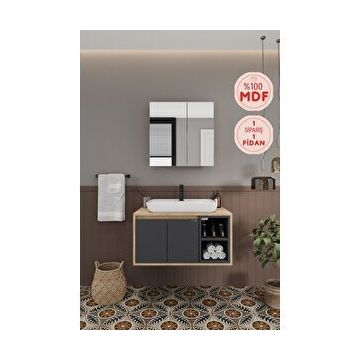Balneom Lale 80 cm Lavabolu Banyo Dolabı + Aynalı Dolap