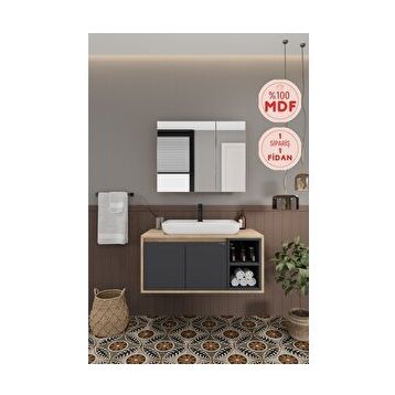 Balneom Lale 90 cm Lavabolu Banyo Dolabı + Aynalı Dolap