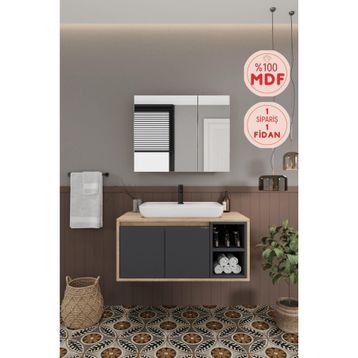Balneom Lale 90 cm Lavabolu Banyo Dolabı + Aynalı Dolap