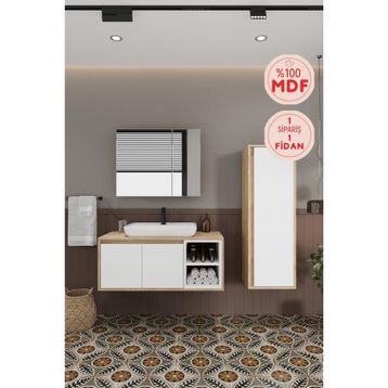 Balneom Lale Beyaz 100 cm Lavabolu Banyo Dolabı + Aynalı Dolap + Boy Dolabı