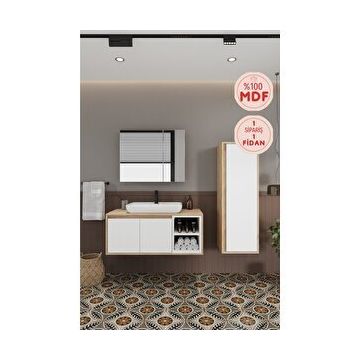 Balneom Lale Beyaz 100 cm Lavabolu Banyo Dolabı + Aynalı Dolap + Boy Dolabı