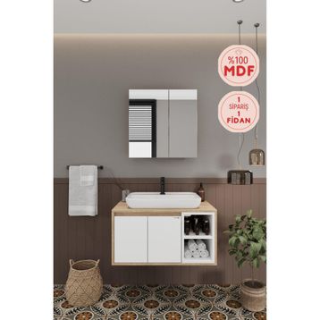 Balneom Lale Beyaz 80 cm Lavabolu Banyo Dolabı + Aynalı Dolap