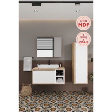 Balneom Lale Beyaz 90 cm Lavabolu Banyo Dolabı + Boy Dolabı