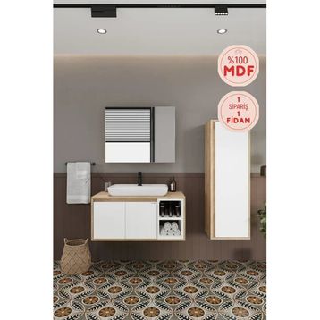 Balneom Lale Beyaz 90 cm Lavabolu Banyo Dolabı + Boy Dolabı