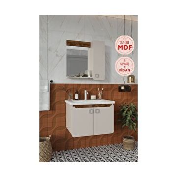 Balneom Selvi 65 cm Üst Banyo Dolabı Aynalı Lavabo