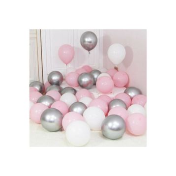 Balonevi 30 Adet Metalik Gümüş-Pembe-Beyaz Helyumla Uçan Balon