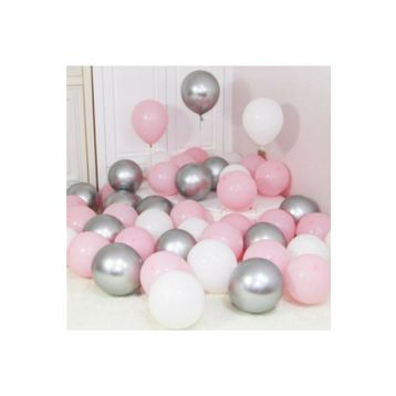 Balonevi 30 Adet Metalik Gümüş-Pembe-Beyaz Helyumla Uçan Balon
