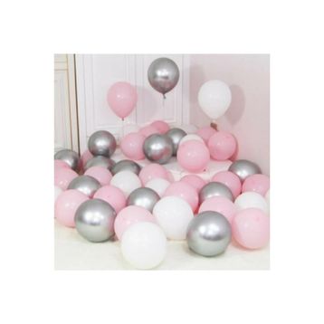 Balonevi 30 Adet Metalik Gümüş-Pembe-Beyaz Helyumla Uçan Balon