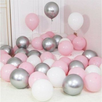 Balonevi 30 Adet Metalik Gümüş-Pembe-Beyaz Helyumla Uçan Balon