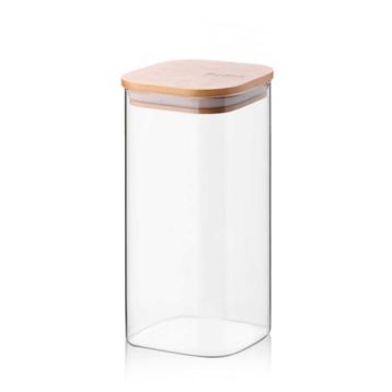 Balsa KVN16 1400 ML Bambu Kapaklı Cam Kare Kavanoz