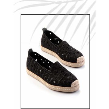 Bambi 02 K011179923 Siyah Süet Kadın Espadril Ayakkabı
