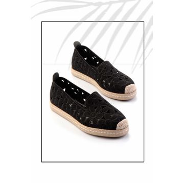 Bambi 02 K011179923 Siyah Süet Kadın Espadril Ayakkabı