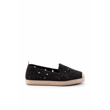 Bambi 02 K011179923 Siyah Süet Kadın Espadril Ayakkabı