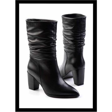 Bambi K02750457903 Siyah Deri Kadın Bot