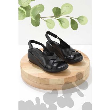 Bambi K05296100403 Siyah Leather Kadın Sandalet