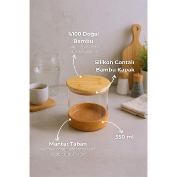 Bambum Corki - Mantar Altlıklı 650 ml Cam Saklama Kabı