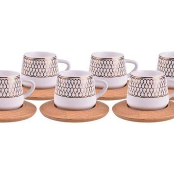 Bambum Hattat Desen Altlıklı Standart 6 Kişilik Kahve Takımı