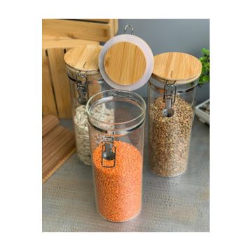 Bambum Mada Kelepçeli Vakumlu 1300 ml 20 cm 3'lü Boroslikat Cam Set