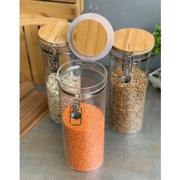 Bambum Mada Kelepçeli Vakumlu 1300 ml 20 cm 3'lü Boroslikat Cam Set