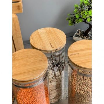 Bambum Mada Kelepçeli Vakumlu 1300 ml 20 cm 3'lü Boroslikat Cam Set