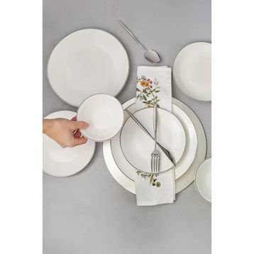 Bambum Naz Beyaz Platin 24 Parça Yemek Takımı