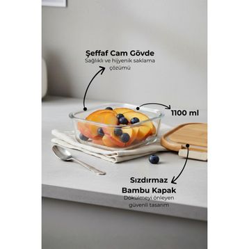 Bambum Patina Kilitli 1100 ml Cam Saklama Kabı