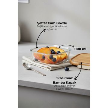 Bambum Patina Kilitli 1100 ml Cam Saklama Kabı