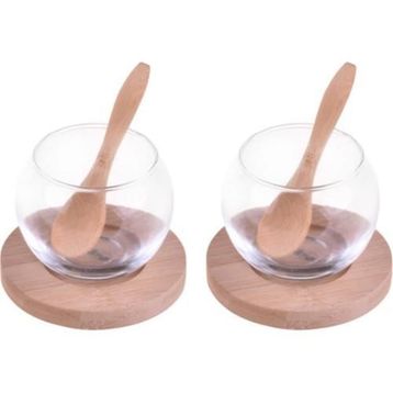 Bambum Rodica 6 Parça Bambu Altlıklı ve Kaşıklı Cam Sosluk