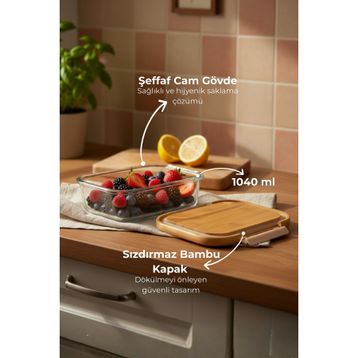 Bambum Satina 1040 ml Kilitli Cam Saklama Kabı