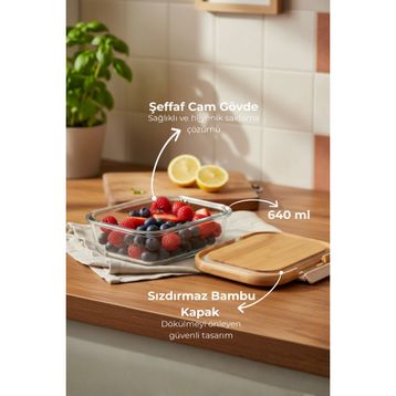 Bambum Satina Kilitli 640 ml Cam Saklama Kabı