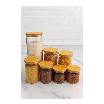 Bambum Sona 7 Parça Bambu Kapaklı Cam Saklama Kabı