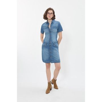Banny Jeans Kadın Boydan Düğmeli Mavi Jean Elbise