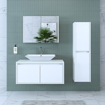 Banos 1722 Roomart Mat Beyaz 100 cm Lavabolu Mdf Banyo Dolabı Seti