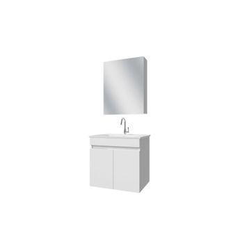 Banos AL3 Ayaksız 2 Kapaklı Lavabolu Beyaz Mdf 65 cm Aynalı Üst Banyo Dolabı