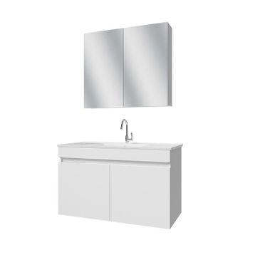 Banos AL3 Lavabolu Beyaz 100 cm Aynalı Banyo Dolabı Takımı