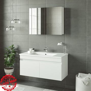 Banos AL3 Lavabolu Beyaz 100 cm Aynalı Banyo Dolabı Takımı