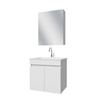 Banos AL3 Lavabolu Beyaz 65 cm Aynalı Banyo Dolabı Takımı