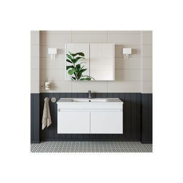 Banos Roomart AL3 Ayaksız 2 Kapaklı Lavabolu Beyaz Mdf 100 cm Banyo Dolabı Aynalı Üst Dolabı
