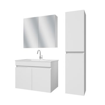 Banos TM3 Lavabolu Beyaz 85 cm Aynalı Banyo Dolabı Takımı