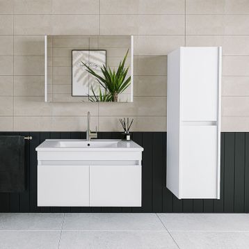 Banos TM3 Lavabolu Beyaz 85 cm Aynalı Banyo Dolabı Takımı
