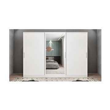 Baramolife GRI1 Işıltı Sürgülü Beyaz 240 cm Gardrop
