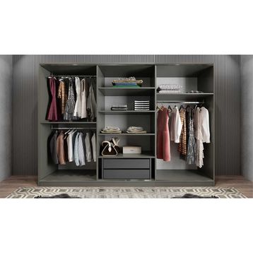 Baramolife GRI11 Işıltı Sürgülü Beyaz Füme 208 cm Gardrop