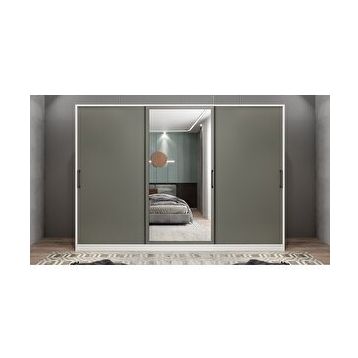 Baramolife GRI11 Işıltı Sürgülü Beyaz Füme 240 cm Gardrop