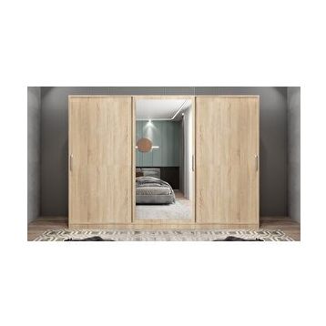Baramolife GRI5 Işıltı Sürgülü Meşe 270 cm Gardrop