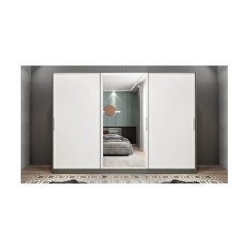 Baramolife GRI6 Işıltı Sürgülü Antrasit Beyaz 270 cm Gardrop
